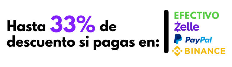 hasta 33% de descuento si pagas en (1)